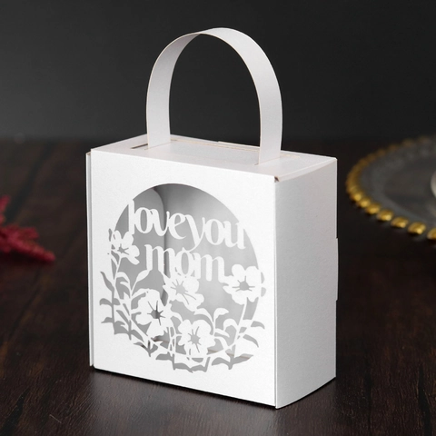 Lasergesneden Love You Mom Bloemen Hol Parelmoer Papier Cadeau Snoepdoos Voor Moederdag Bruiloft Feest Met Handvat
