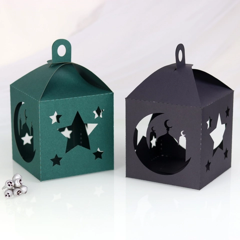 Ramadan Laser Cut Paper Lantern Lampshade Star Moon Mosque Hollow Cardboard Light Cover Eid Mubarak Party Desktop Decor