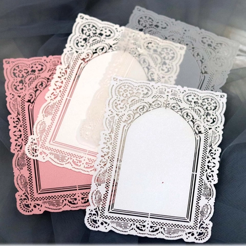 European Retro Laser Cutout Lace Decorative Card Pearl Paper Archway Frame For Wedding Invitation Scrapbooking DIY Craft Material