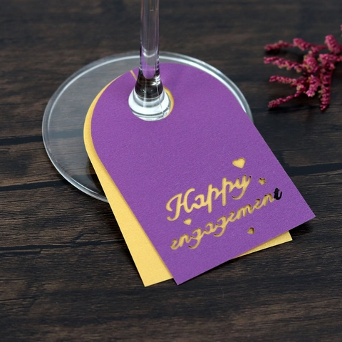 Happy Engagement Wine Glass Tags Laser Cut Dual Layer Pearl Paper Place Cards For Wedding Party Decoration Heart Star Pattern