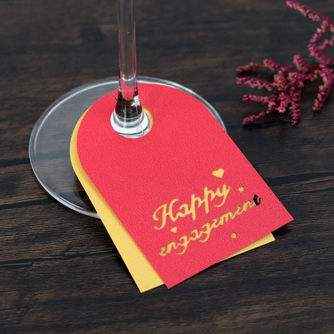 Happy Engagement Wine Glass Tags Laser Cut Dual Layer Pearl Paper Place Cards For Wedding Party Decoration Heart Star Pattern