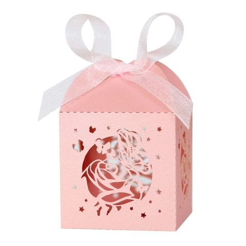 Laser Cut Rose Butterfly Candy Box Pearlescent Paper Wedding Favor Gift Box With Organza Ribbon Party Decoration Box