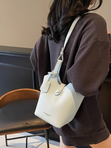 Bolso Bandolera Tipo Cubo de Cuero PU Minimalista Para Mujer Con Textura de Lichi Hebilla Magnética Color Sólido Bolso Diario