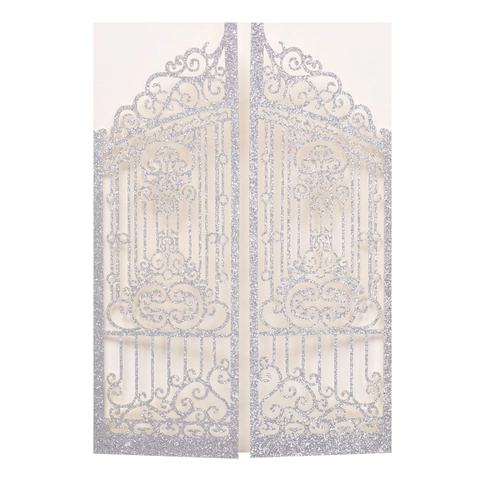 Laser Cut Wedding Invitations Glitter Pearlescent Paper Hollow Out European Gate Design Invitation Cards For Engagement Party Banquet Greeting Card