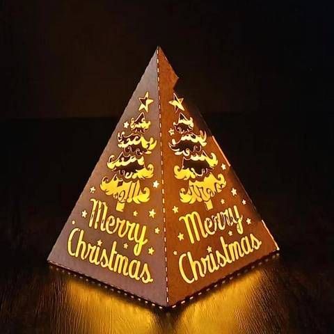 Paralume in Carta a Piramide Cava Albero di Natale Design a Stella Intagliato a Laser Copertura per Luce Notturna Merry Christmas