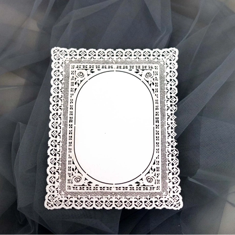 Laser Cut Rose Lace Hollow Paper Card Rectangular Artificial Pearl Paper Floral Frame For Wedding Invitation Greeting Scrapbook Decor