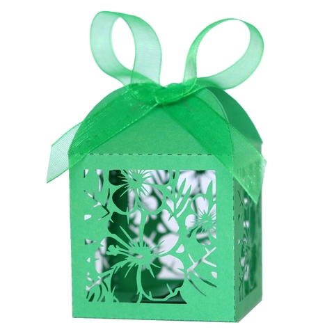 Scatole di Caramelle Intagliate al Laser a Forma di Fiore Con Nastro Carta Perla Artificialta Confezioni Regalo per Matrimonio Compleanno