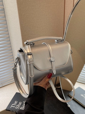 Bolso Bandolera Vintage de Cuero PU para Mujer Bolso de Mano Cuadrado Pequeño Con Herrajes Plateados Bolso de Hombro