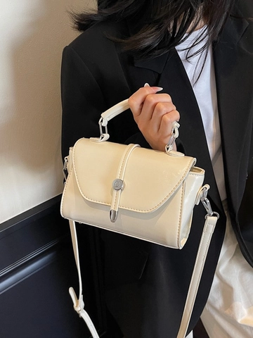 Bolso Bandolera Vintage de Cuero PU para Mujer Bolso de Mano Cuadrado Pequeño Con Herrajes Plateados Bolso de Hombro