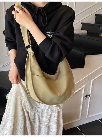 Borsa Hobo in Tela da Donna di Grande Capacità Borsa a Tracolla Casual a Mezzaluna Con Tracolla Larga Regolabile