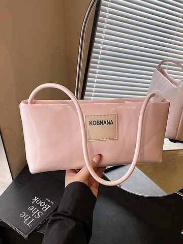 Bolso Baguette de Cuero PU para Mujer Bolso de Hombro de Axila Minimalista Con Cuenta Decorativa Color Sólido Casual