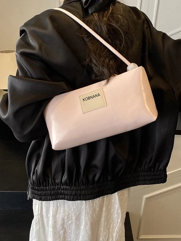 Bolso Baguette de Cuero PU para Mujer Bolso de Hombro de Axila Minimalista Con Cuenta Decorativa Color Sólido Casual