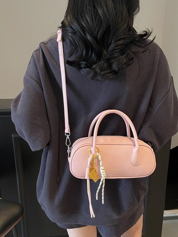 Sac Boston Minimaliste Motif Lychee pour Femmes Cuir PU Sac Oreiller Crossbody Sac à Main Épaule Sac de Mode Quotidien