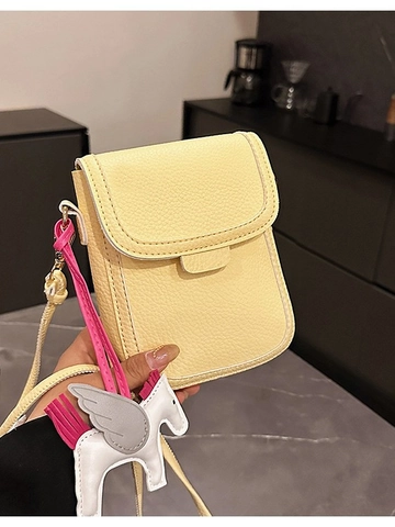 Borsa a Tracolla Mini per Cellulare da Donna in Pelle PU con Motivo Litchi Piccola Borsa Quadrata Con Ciondolo Pony Pegasus Casual
