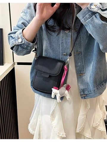 Borsa a Tracolla Mini per Cellulare da Donna in Pelle PU con Motivo Litchi Piccola Borsa Quadrata Con Ciondolo Pony Pegasus Casual