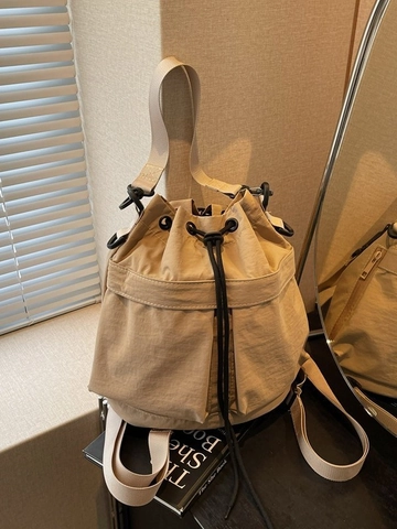 Dames Casual Canvas Trekkoord Emmer Rugzak Lichtgewicht Multifunctionele Effen Kleur Schoudertas Voor Dagelijks Gebruik