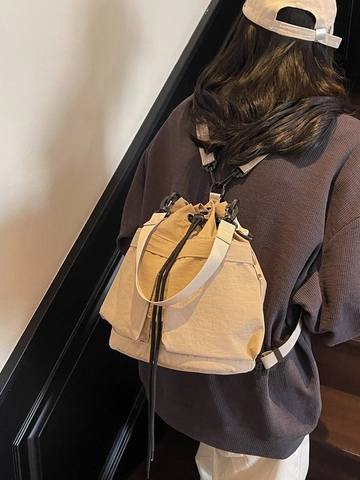 Dames Casual Canvas Trekkoord Emmer Rugzak Lichtgewicht Multifunctionele Effen Kleur Schoudertas Voor Dagelijks Gebruik