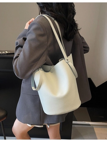 Große Kapazität Damen Beuteltasche PU Leder Lychee Muster Minimalistische Umhängetasche Mit Beutel Mode Pendler Tote Bag