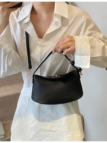 Mode Damen Litschimuster PU Leder Umhängetasche Gold Metall Drehverschluss Handtasche Mit Verstellbarem Schultergurt Täglich Henkeltasche