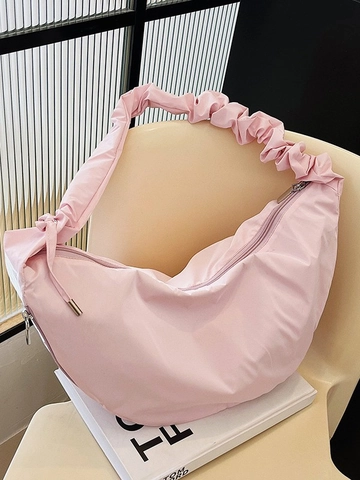 Bolso de Hombro Plisado para Mujer Hobo de Media Luna Bolso Bandolera Gran Capacidad Satén Nailon Correa Fruncida Casual