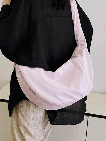 Bolso de Hombro Plisado para Mujer Hobo de Media Luna Bolso Bandolera Gran Capacidad Satén Nailon Correa Fruncida Casual