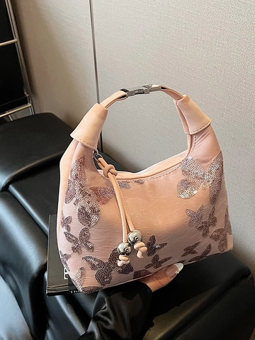 Women Sequin Butterfly Crossbody Bag Fashion PU Leather Hobo Underarm Shoulder Bag Sparkling Small Tote Purse For Daily Party