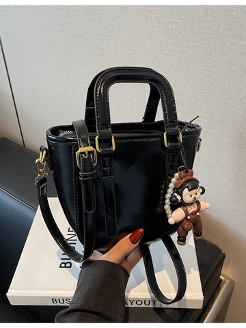 Damen Mini PU Leder Eimertasche Koreanisch Lässig Umhängetasche Kleine Tragetasche Mit Cartoon Puppe Anhänger Mode Schultertasche