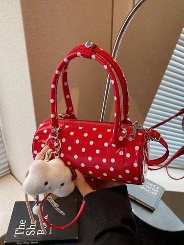 Borsa a Cilindro Retrò a Pois in Pelle PU Borsa a Tracolla Con Simpatico Ciondolo a Nuvola Stile Coreano Donna