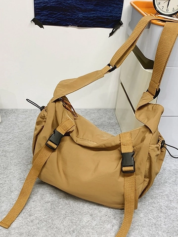 Women Large Capacity Nylon Crossbody Bag Waterproof Casual Commuting Shoulder Dumpling Bag Buckle Drawstring Fashion Bag