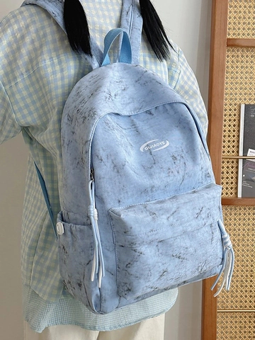 Koreaanse Minimalistische Marmer Patroon Nylon Rugzak Voor College Middelbare School Meisjes Student Grote Capaciteit Waterdichte Schooltas