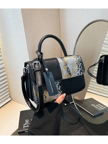Trendige Schlangenhaut Spleißen Kleine Quadratische Umhängetasche Für Damen Chic PU Leder Schulter Handtasche Mit Griff Für Den Alltag