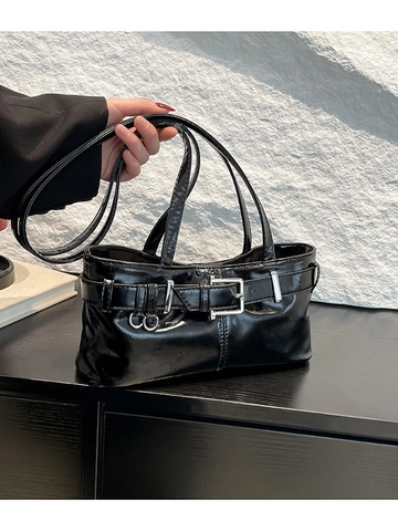 Damen Glänzende PU-Leder Unterarmtasche Minimalistische Gürtelschnalle Dekoration Schultertasche Vintage Y2K Stil Kissentasche