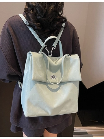 Mochila de Cuero PU con Patrón de Cocodrilo para Mujer Bolso Escolar de Moda Gran Capacidad Con Cierre de Metal