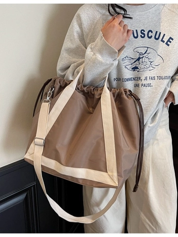 Sac Tote en Nylon Grande Capacité pour Femme Décontracté Style Coréen Sac Bandoulière Cordon Sangle Contrastée Léger