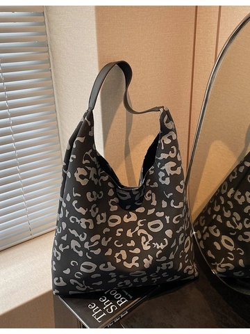 Bolso de Mano de Lona para Mujer Gran Capacidad Estampado Leopardo Vaca Bolso de Hombro Casual Moda Hobo Con Bolsa Interior