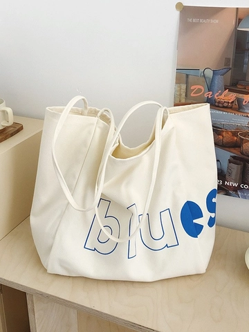 Sac Cabas en Toile pour Femmes Grande Capacité Imprimé Lettres Décontracté Sac à Épaule pour Trajet Quotidien Plage Shopping