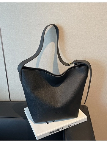 Sac Seau pour Femmes Grande Capacité en Cuir PU Grain Litchi Navette Sac à Bandoulière Unique Sangle Large Réglable Sac à Main