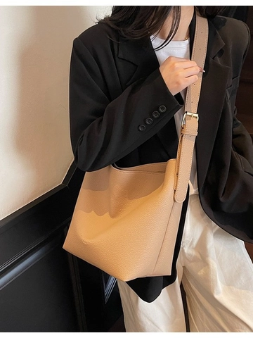Sac Seau pour Femmes Grande Capacité en Cuir PU Grain Litchi Navette Sac à Bandoulière Unique Sangle Large Réglable Sac à Main