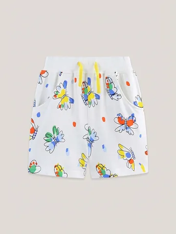 Girls Casual Cotton Shorts Summer Colorful Butterfly Print Elastic Waist Drawstring Breathable Bottoms For Toddler Kids