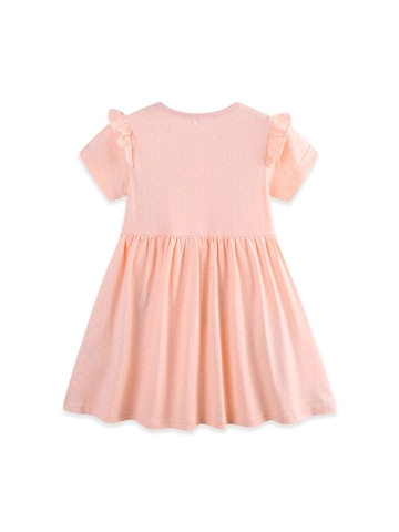 Vestido de Verano de Algodón para Niñas Estampado de Lunares Bordado de Helado Mangas Volantes Estilo Princesa