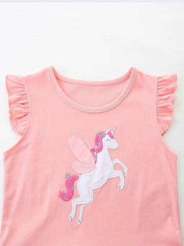 Toddler Girls Unicorn Rainbow Mesh Dress Flutter Sleeve Cotton Embroidery Princess Party Dress Summer Sweet Skirt