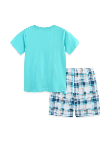 Boys Summer Clothing Set 100% Cotton Short Sleeve T-Shirt Marine Whale Print Plaid Shorts Casual Two Piece Outfit For Kids