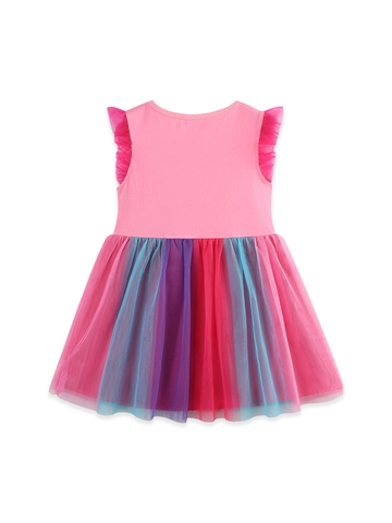 Girls Summer Rainbow Mesh Princess Dress With Cupcake Applique Cotton Sleeveless Fly Sleeve Party Dress For Kids