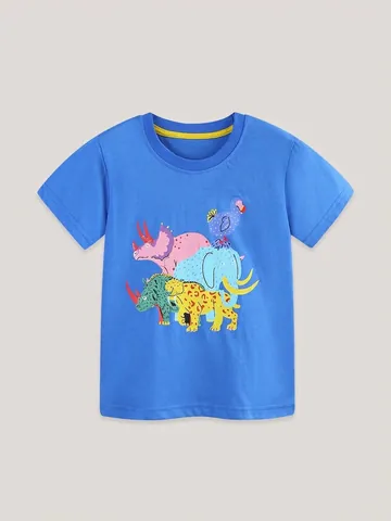 Maglietta da Bambino Estiva a Maniche Corte 100% Cotone Traspirante Girocollo Stampa Animali Cartoon Casual Top per Bambini