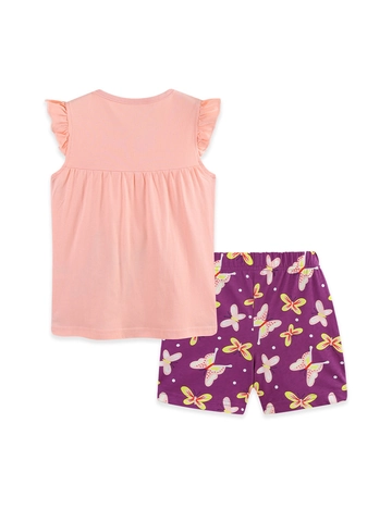 Kids Toddler Girls Summer Cotton Clothing Butterfly Print Flutter Sleeve Top And Shorts Casual Outfit