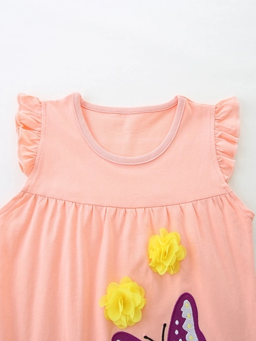 Kids Toddler Girls Summer Cotton Clothing Butterfly Print Flutter Sleeve Top And Shorts Casual Outfit