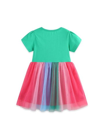 Girls Rainbow Embroidery Cotton Dress Short Sleeve Mesh Tulle Princess Dress For St Patrick's Day Party Summer Holiday