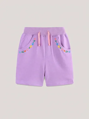 Pantaloncini Estivi in Cotone per Bambine Vita Elastica Pantaloni Sportivi Casual Con Ricami Floreali per Bambina