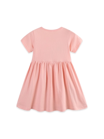 Girls Cotton Short Sleeve Dress Cartoon Fairy Embroidery Summer Princess Pleated Sweet Style Children Clothing For Daily Wear