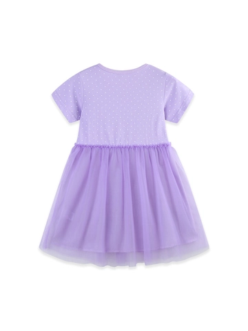 Girls Summer Purple Polka Dot Dress With Mesh Tulle Skirt Ballet Dancer Embroidery Cotton Princess Dress For Kids